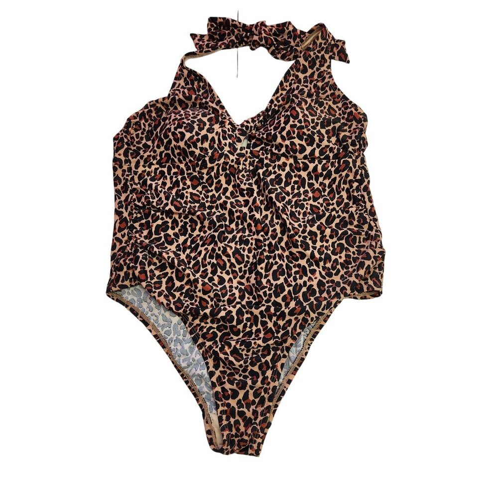 Kona Sol Womens 16W Leopard Print One-Piece Swimsuit 2215